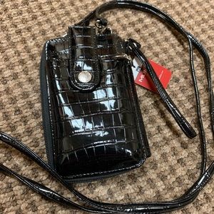 Mundi black embossed croc crossbody bag